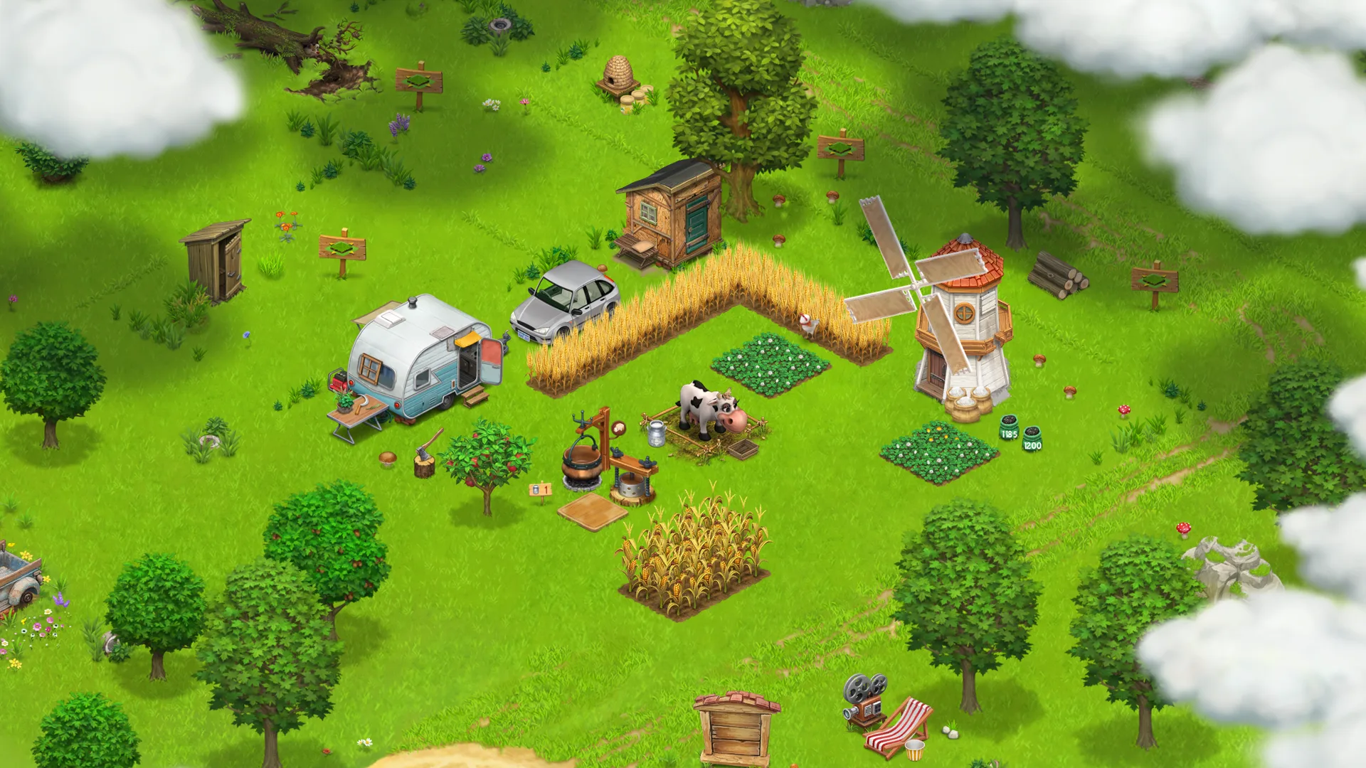 A cozy countryside farm with a windmill in Country Life Meadows