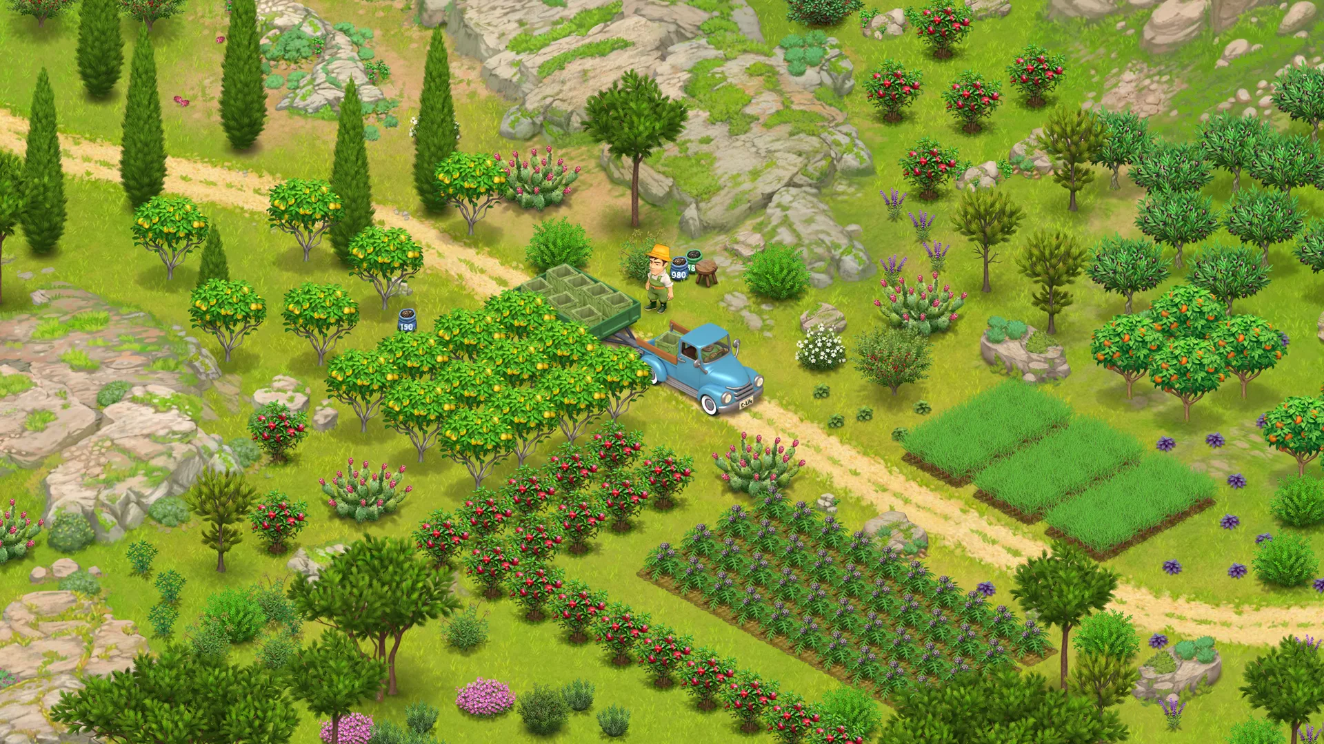 A Mediterranean farm with citrus trees and cypresses in Country Life Meadows